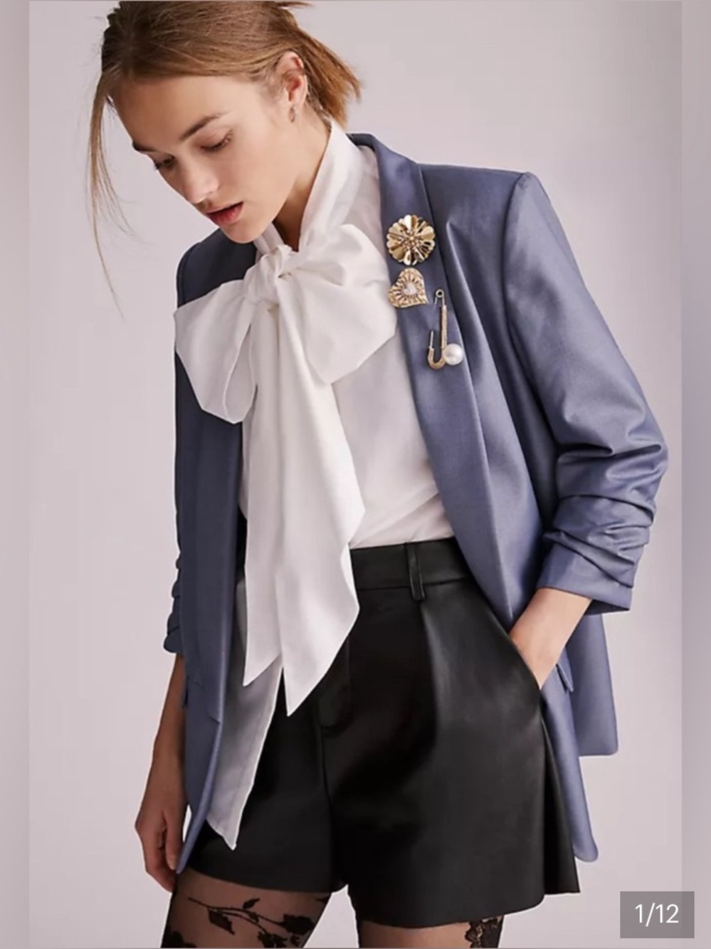 Anthropologie Mare Mare Cinch Sleeved Blazer in French Blue Women's XS